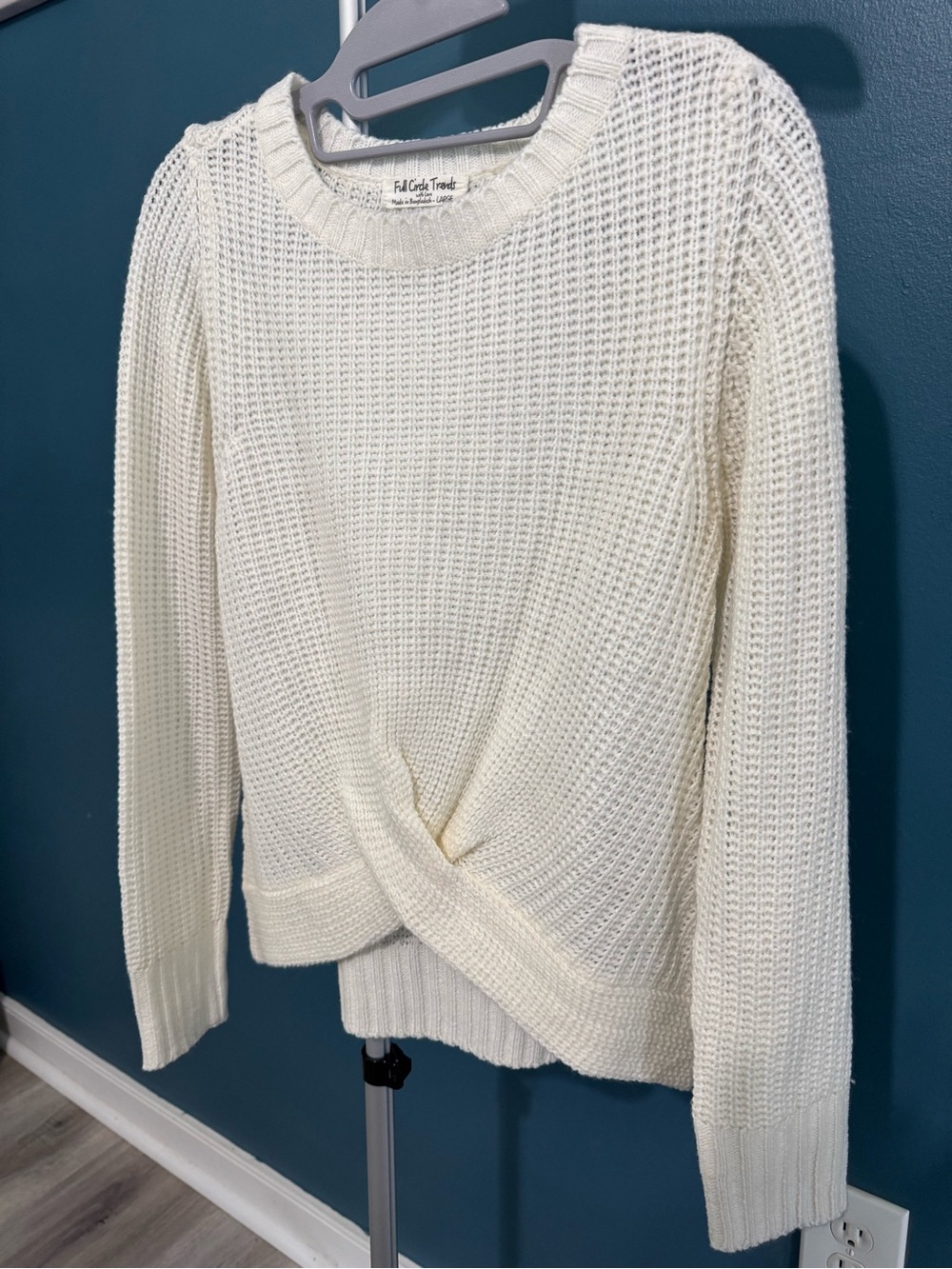 Full Circle Threads Cream Twist-Front Crewneck Sweater - Picture 2 of 4